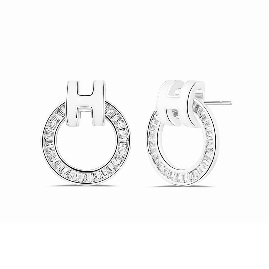 Hermès Silver Plated Diamond Hoop Earrings