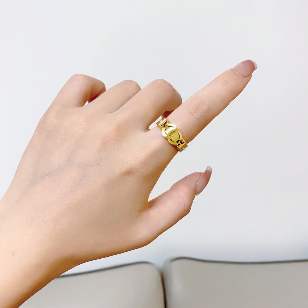 Alternative view of Chanel Gold Hollow Interlock CC Wide Band Ring