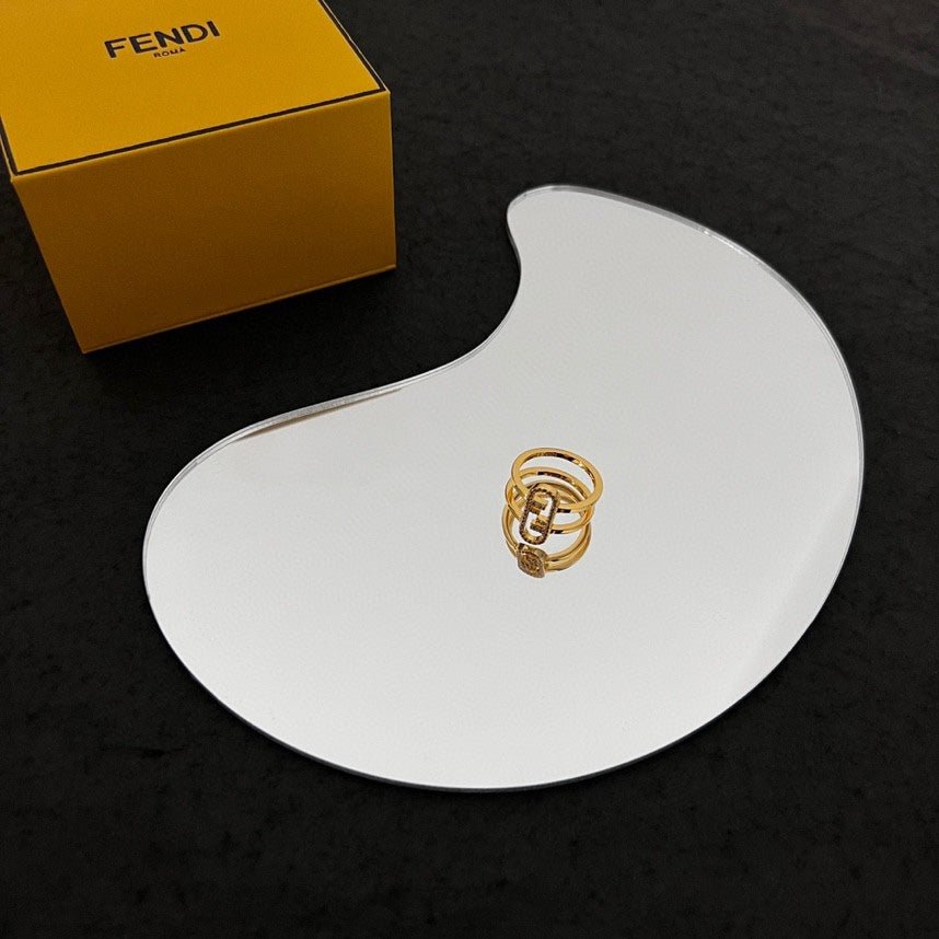 FENDI Diamond-Set Metal Double Ring with Logo - Image 5