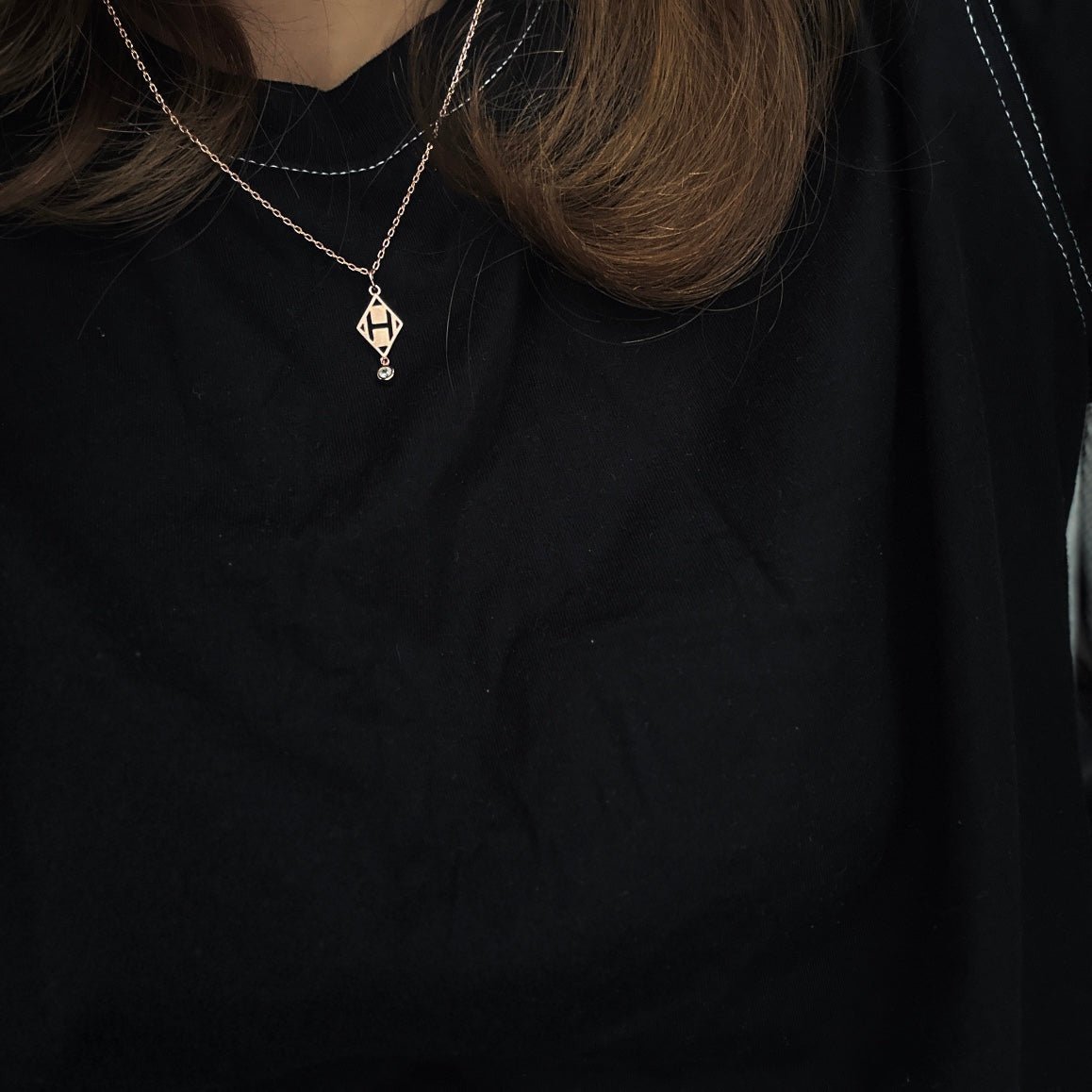 Hermès Diamond Rose Gold Plated H Necklace - Image 7