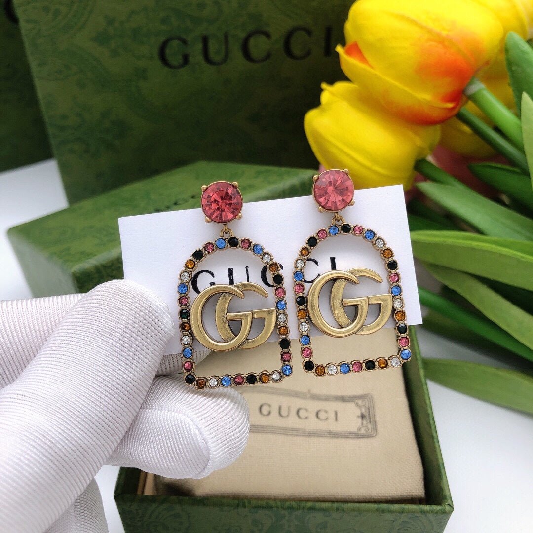 GUCCI Color Crystal Frame Drop Earrings - Image 3