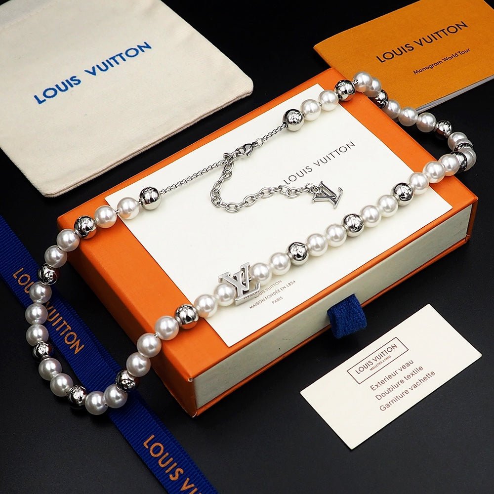 LV Silver Pearl Tiny Zircon Interval Choker - Image 6