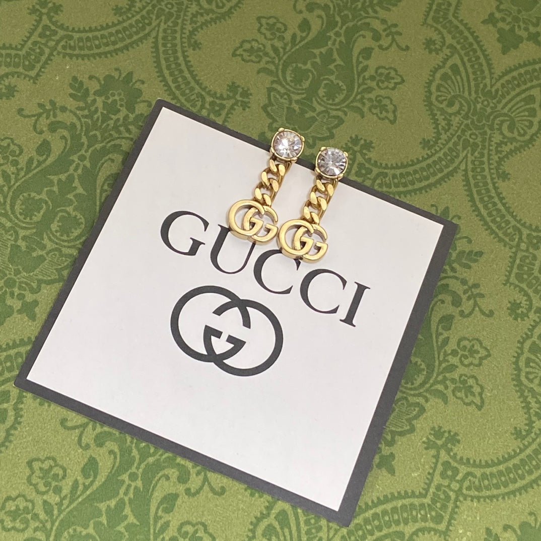 GUCCI Metal Chain Gem Pearl Drop Earrings - Image 4