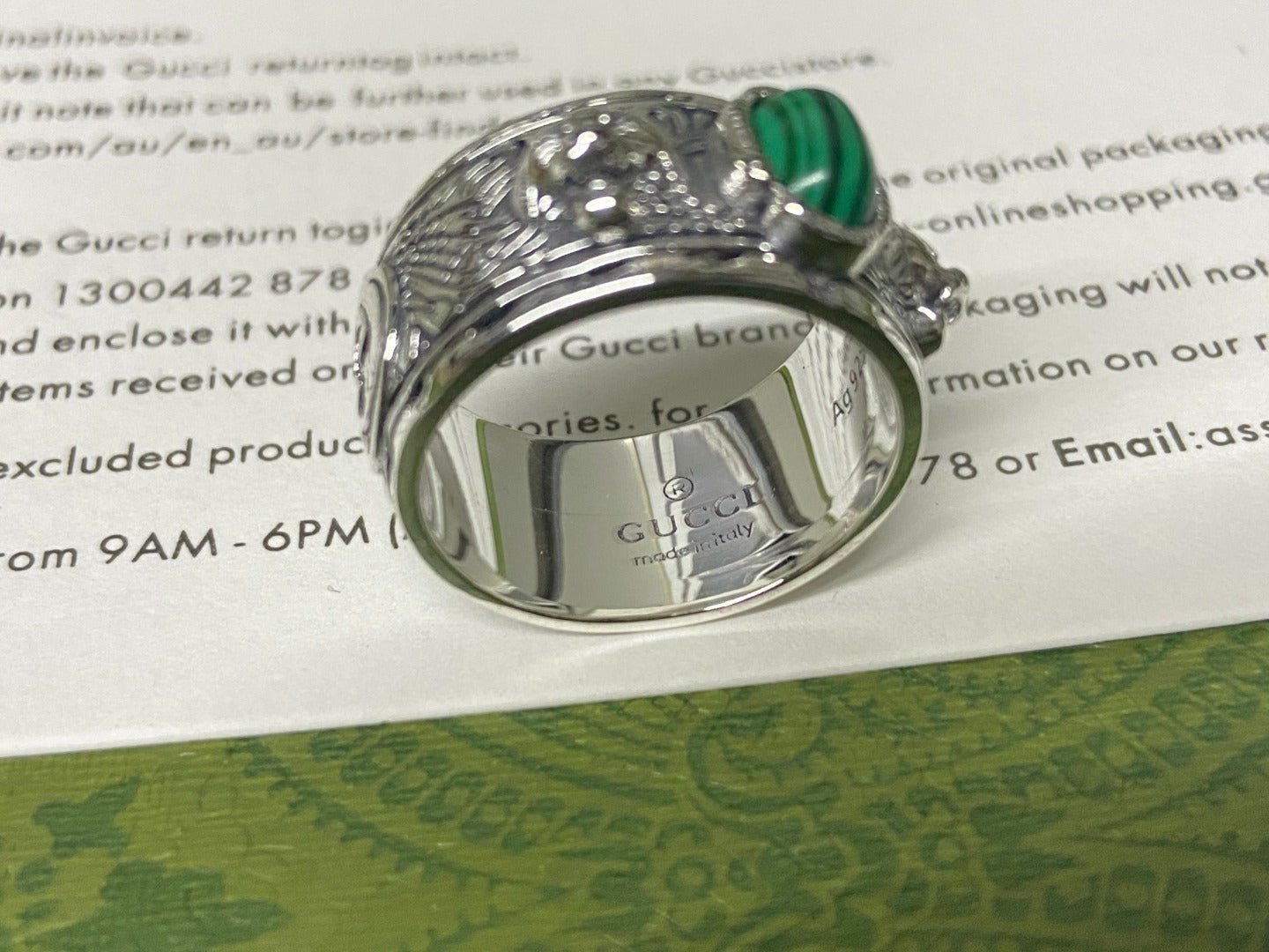 Double Gucci Feline Garden Green Ring - Image 8