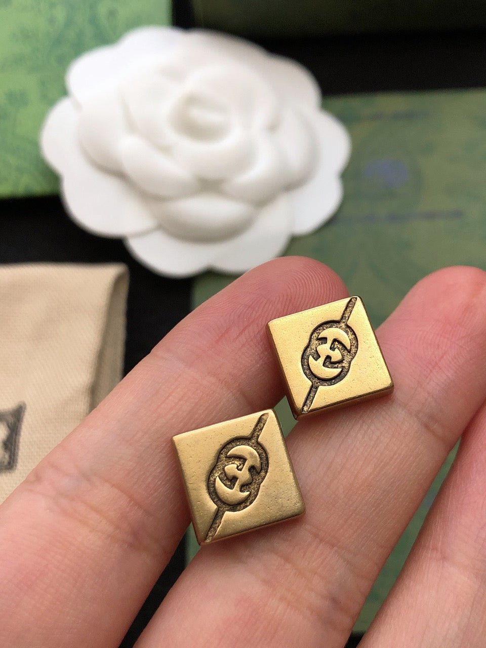 GUCCI Square Embossed GG Stud Earrings - Image 4