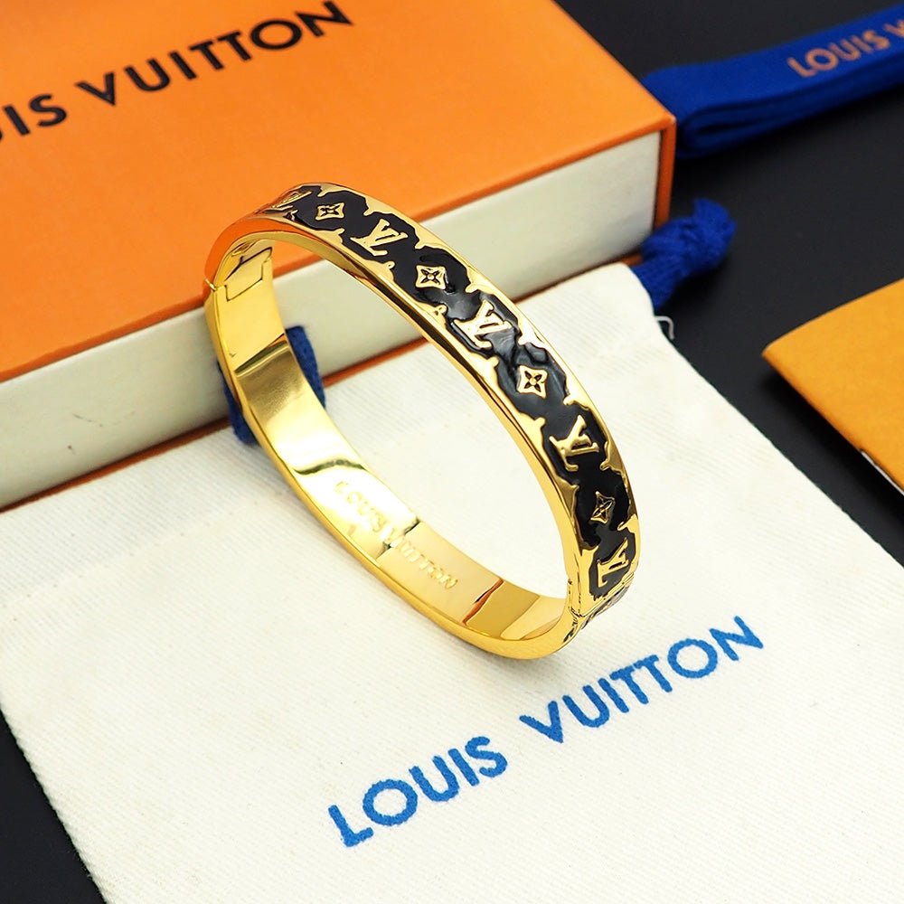LV Gloss Gold Red Enamel Cuff Bangle - Image 16