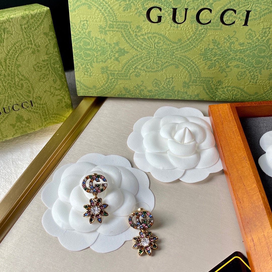 GUCCI Multicolor Crystal Floral Drop Earrings - Image 7