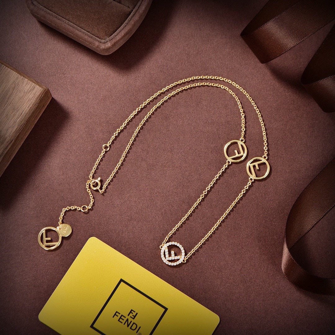 Alternative view of FENDI Metal F Logo Round Pendant Single Chain Necklace