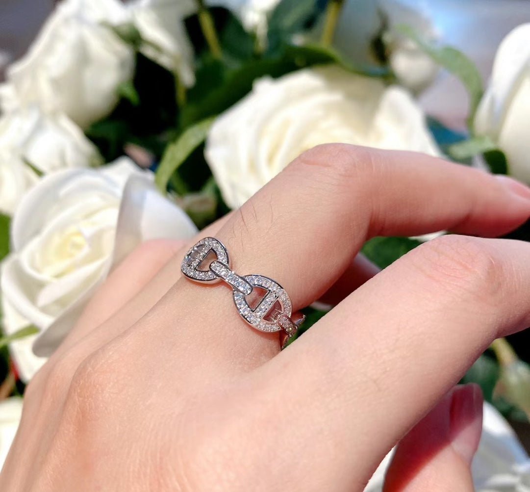 Hermès Silver Diamond Chaine d'Ancre Ring - Image 3