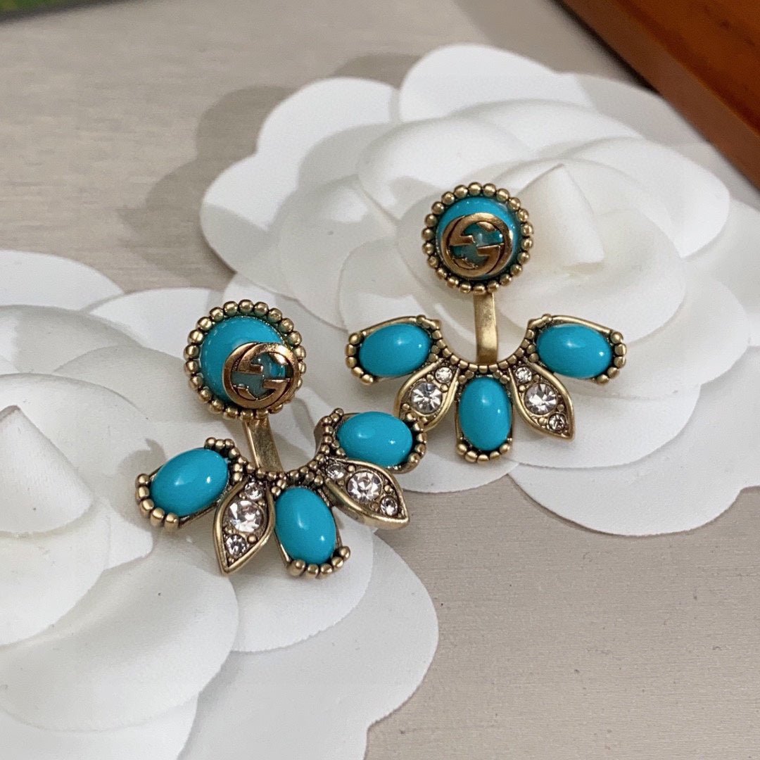 18K Double Gucci Blue Flowers Earrings - Image 5