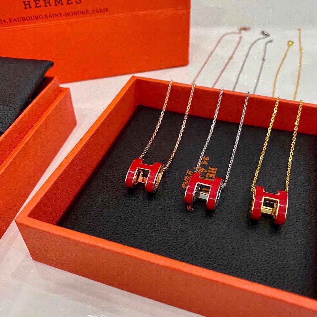 Hermès Burgundy Enamel Gold Pop Necklace - Image 5