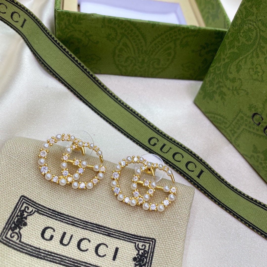 GUCCI Pearl Crystal Double Hoop Earrings - Image 8