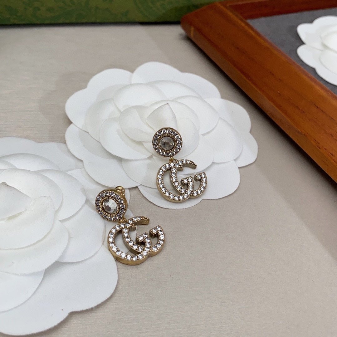 Alternative view of 18K Double Gucci Crystal Pendant Earrings