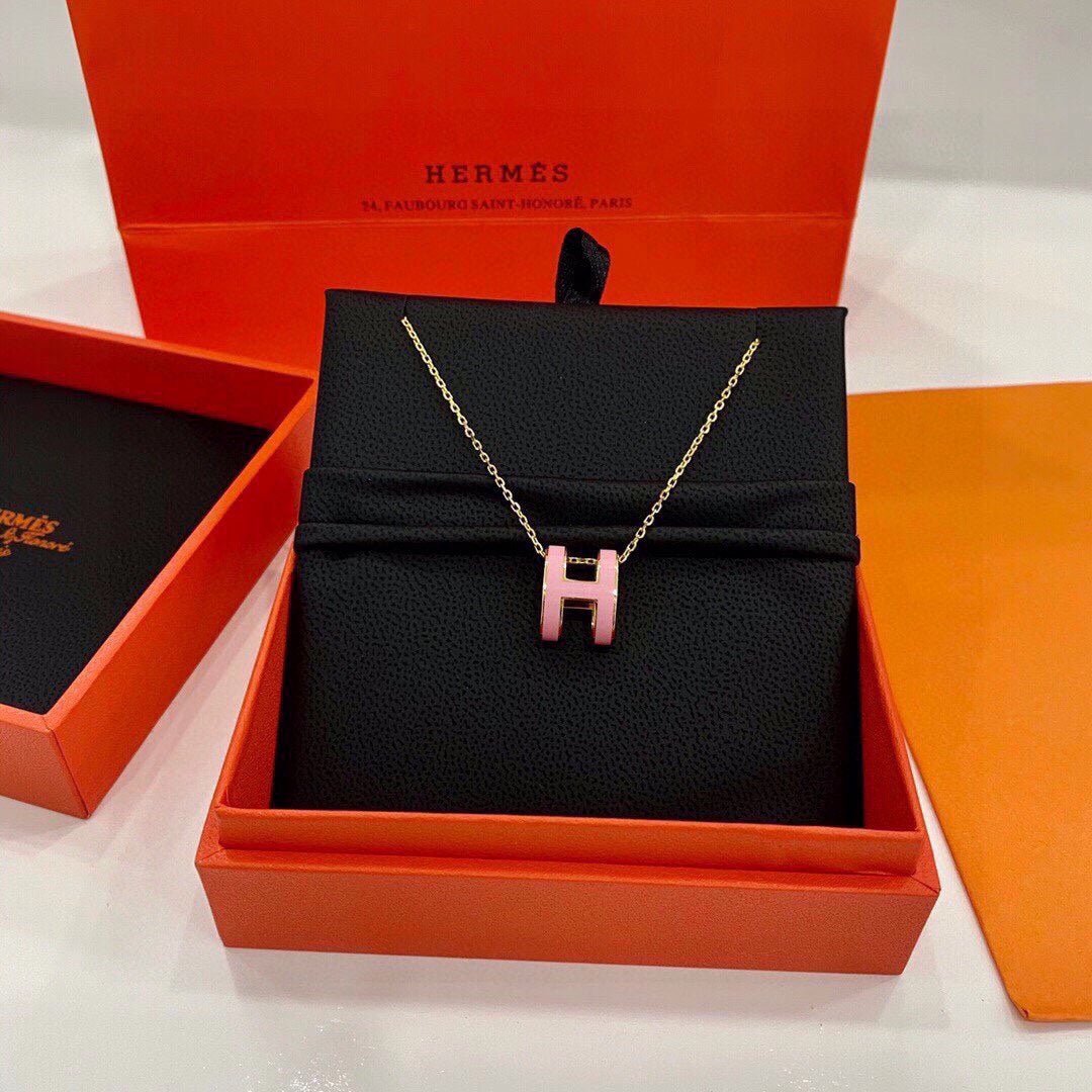 Hermès Pastel Pink Gold Tone Pop Necklace - Image 11