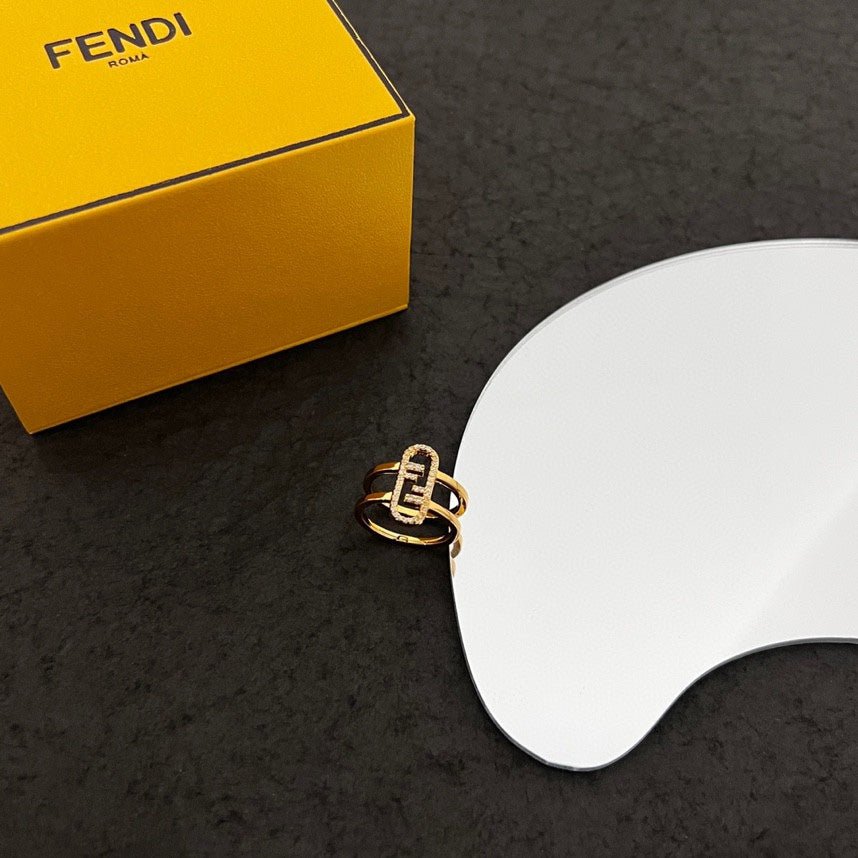 FENDI Diamond-Set Metal Double Ring with Logo - Image 6