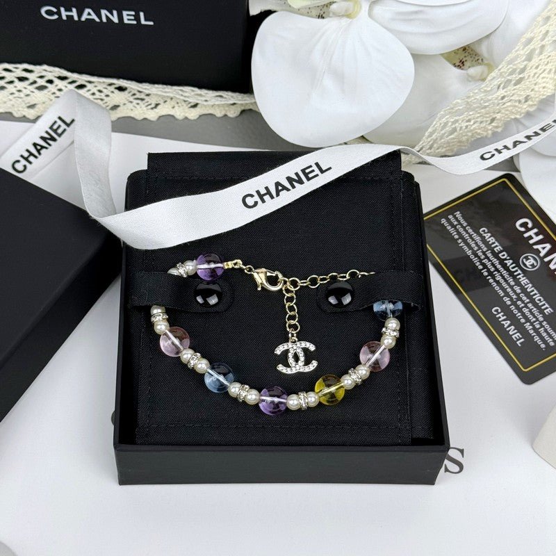 Chanel Pastel Transparent Bead Crystal CC Bracelet - Image 5