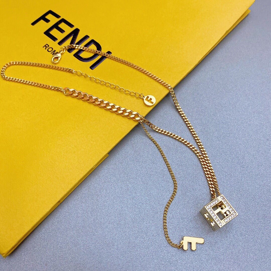 FENDI Double Metal Block Logo Necklace - Image 4