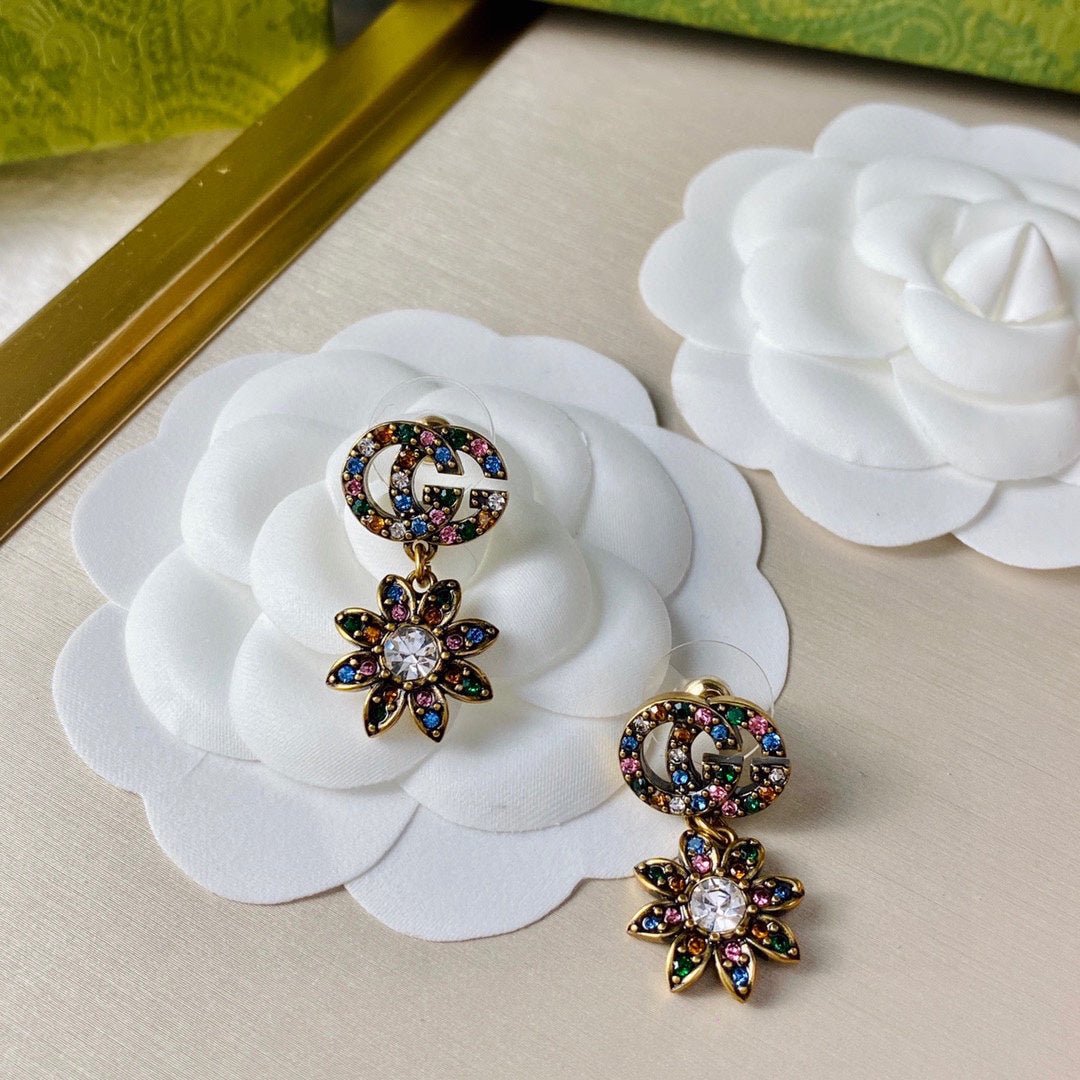 GUCCI Multicolor Crystal Floral Drop Earrings - Image 3