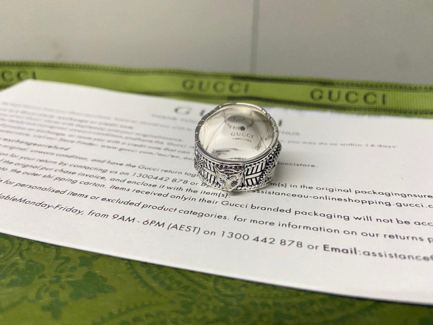 GUCCI Malachite Inlaid Twist Silver Ring - Image 10