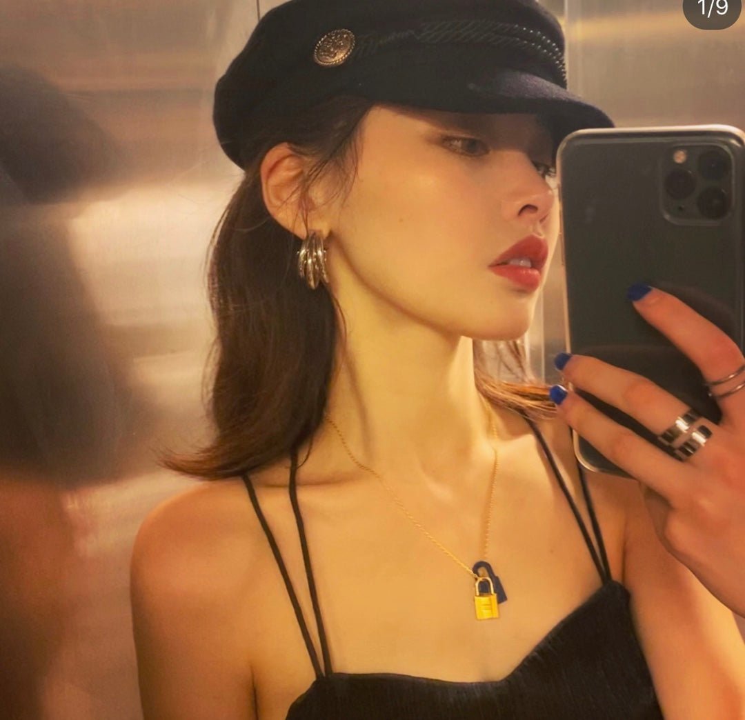 Alternative view of  Hermès Gold  Black Leather Padlock Necklace