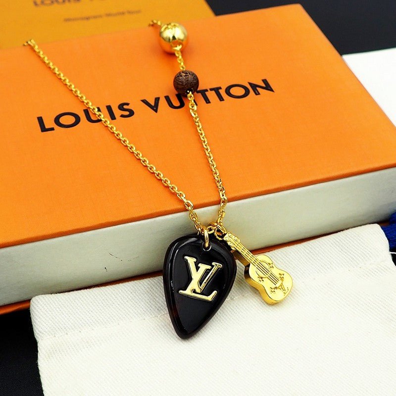 LV Guitar Pick Gold Necklace - Image 5