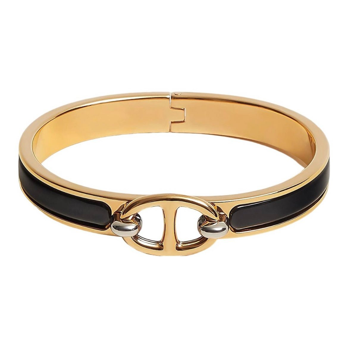Hermès D'Ancre Black Enamel Gold Plated Bangle