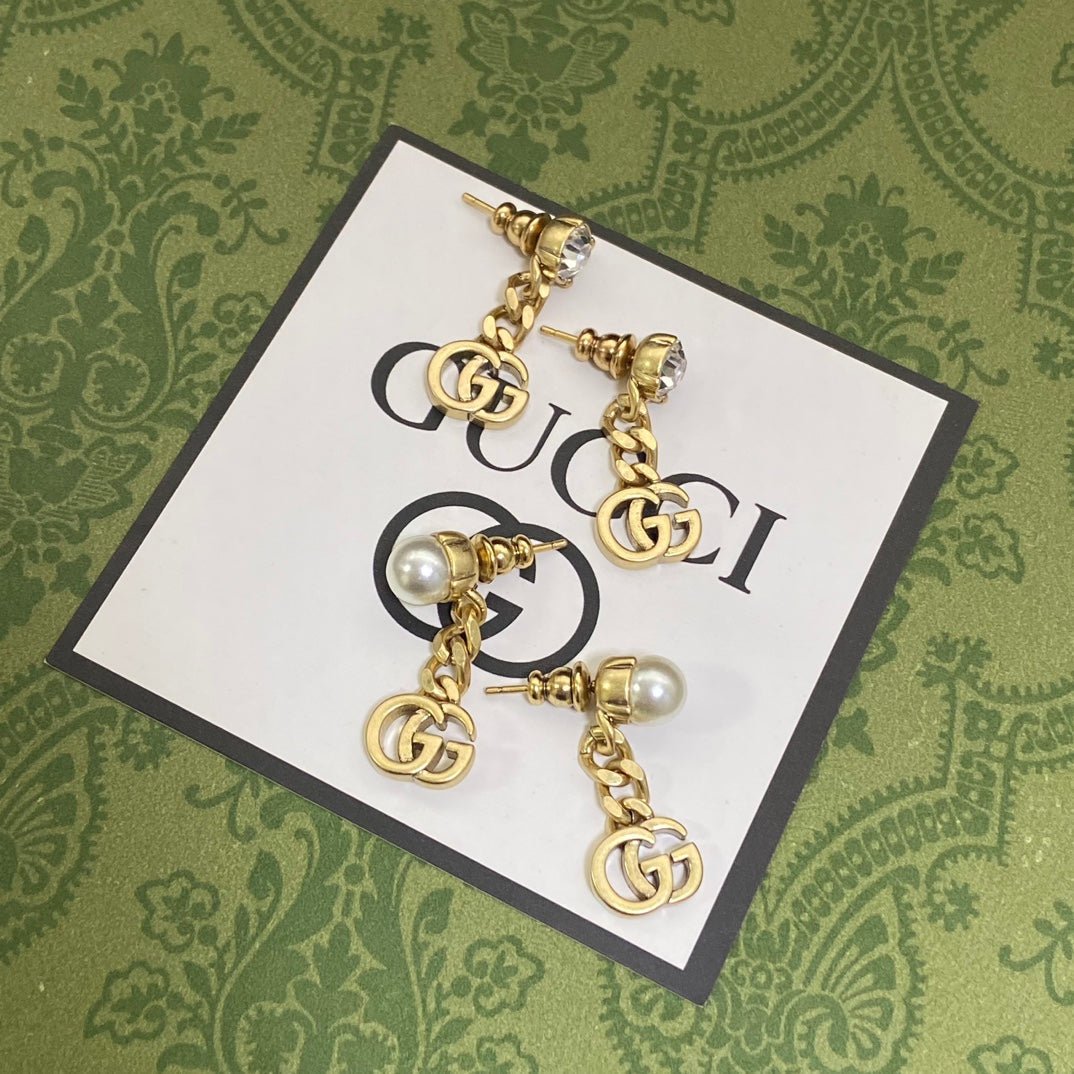 GUCCI Metal Chain Gem Pearl Drop Earrings - Image 5