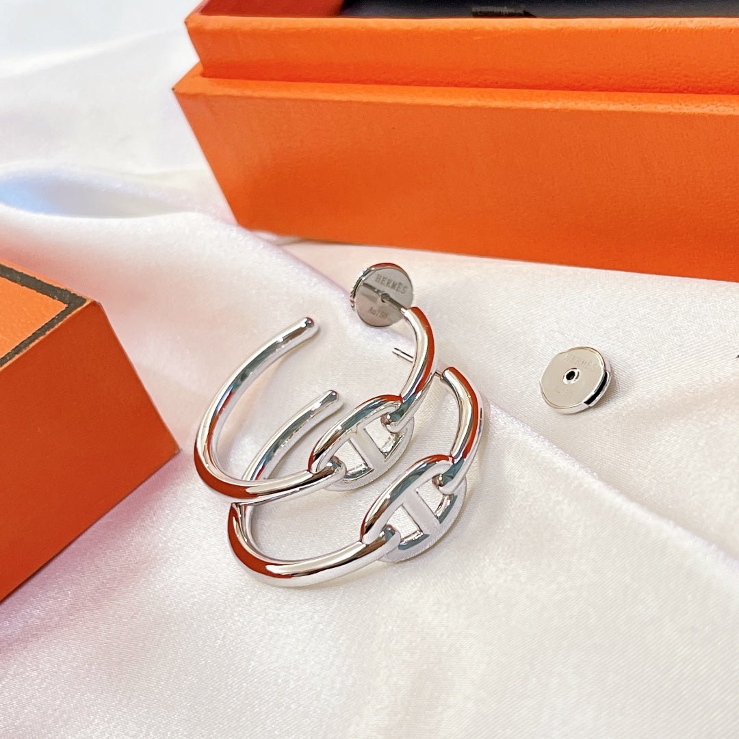 Hermès Plated Chaine d'Ancre Hoop Earrings - Image 3