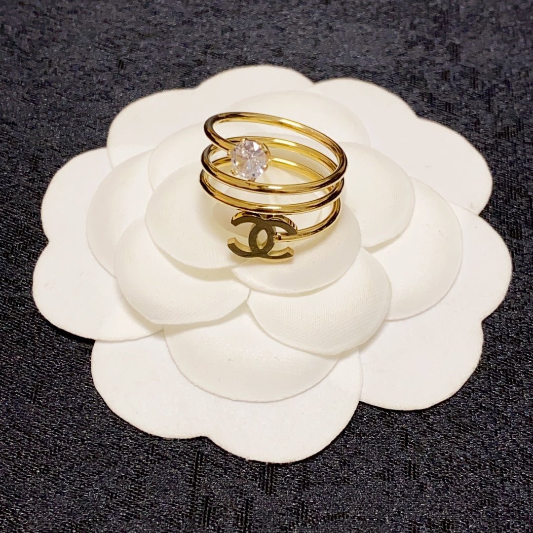 Chanel Gold Triple Band Crystal CC Open Ring - Image 6