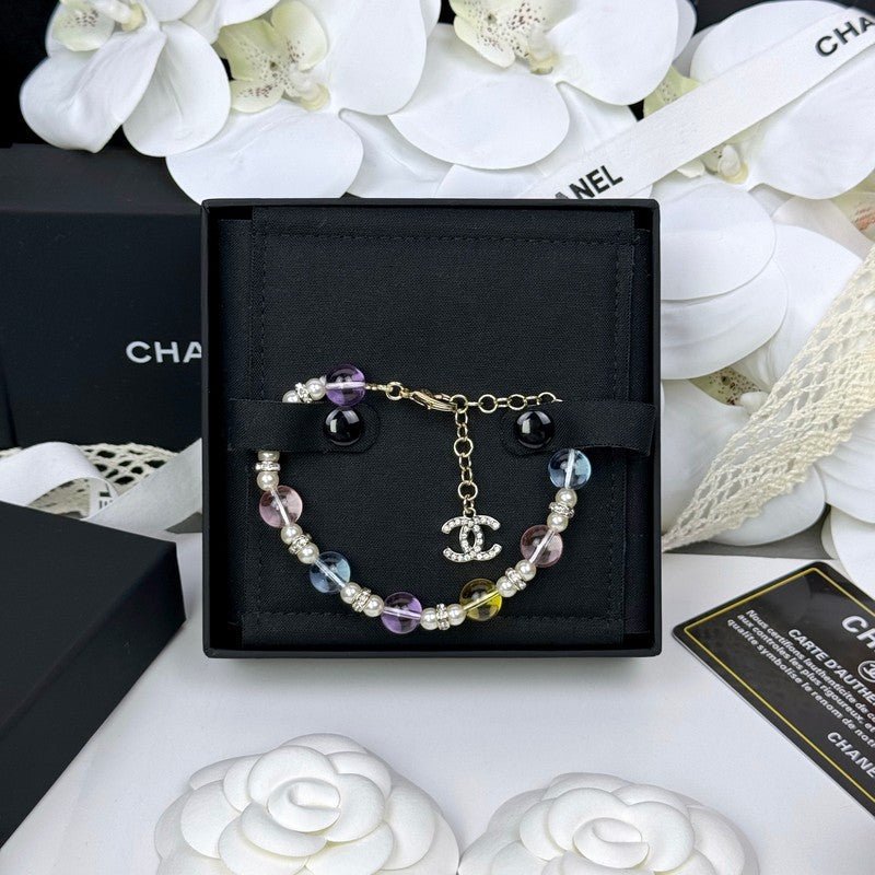 Chanel Pastel Transparent Bead Crystal CC Bracelet - Image 6