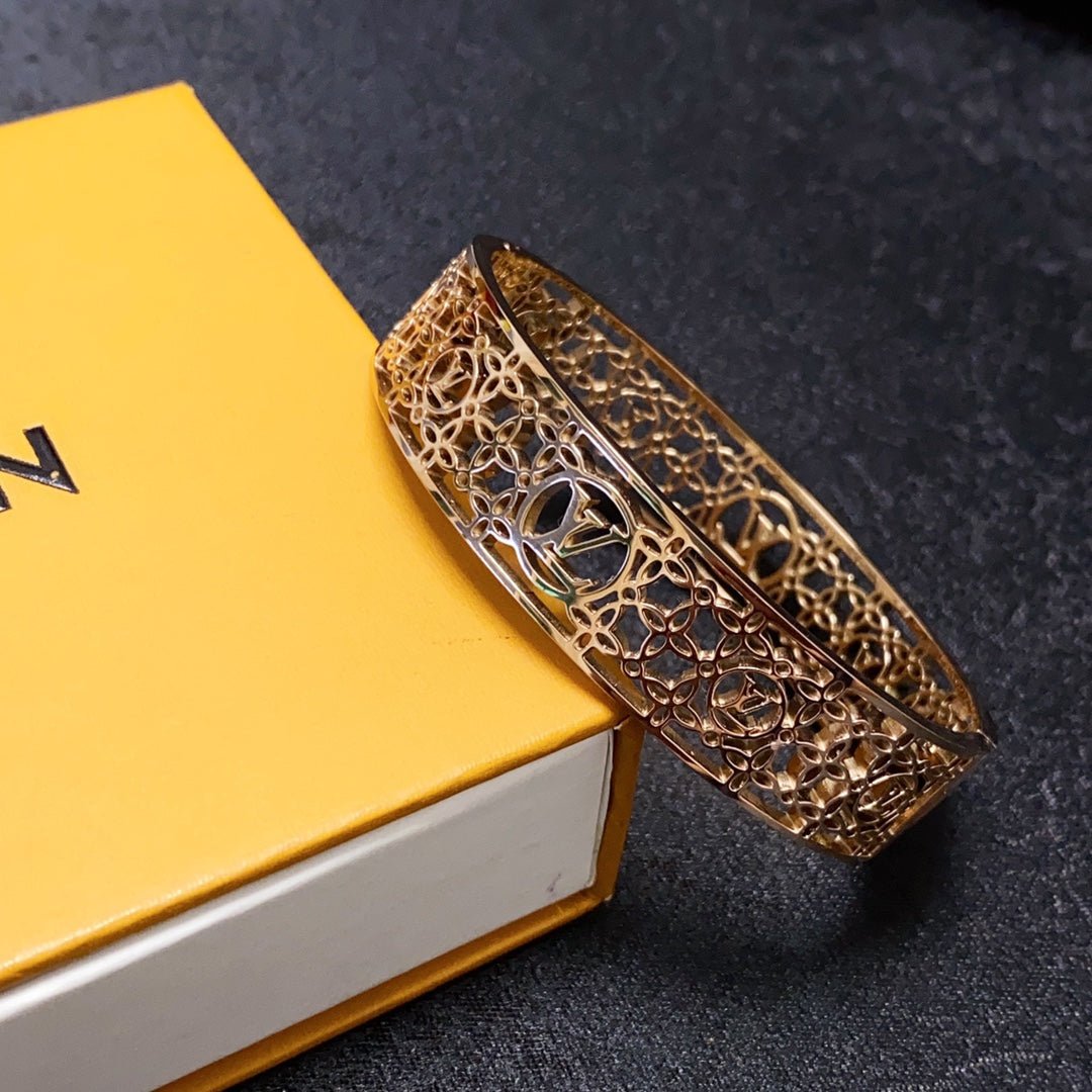 LV Rose Gold Hollow Full Wide Bangle - Image 5