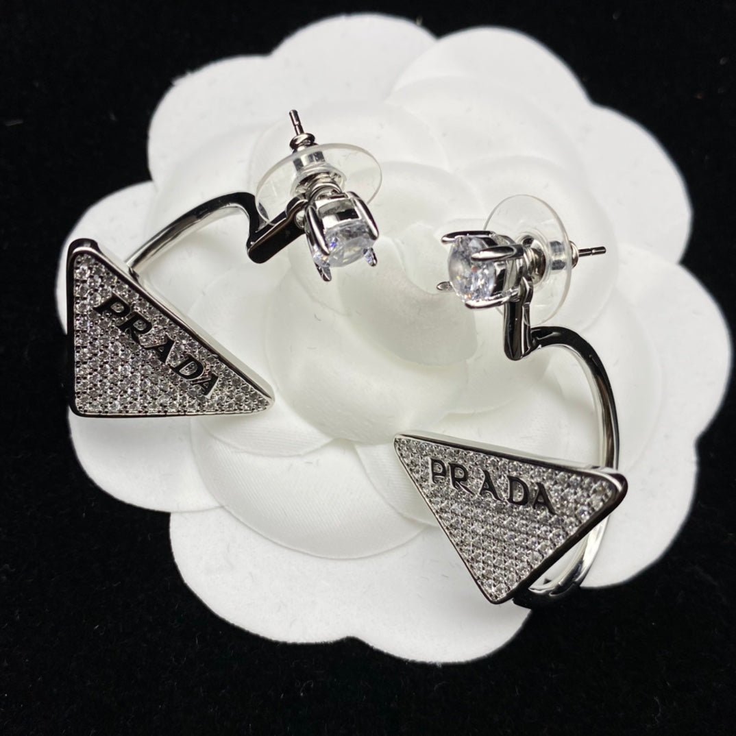 Prada Style Diamond Triangle Hoop Earrings - Image 4