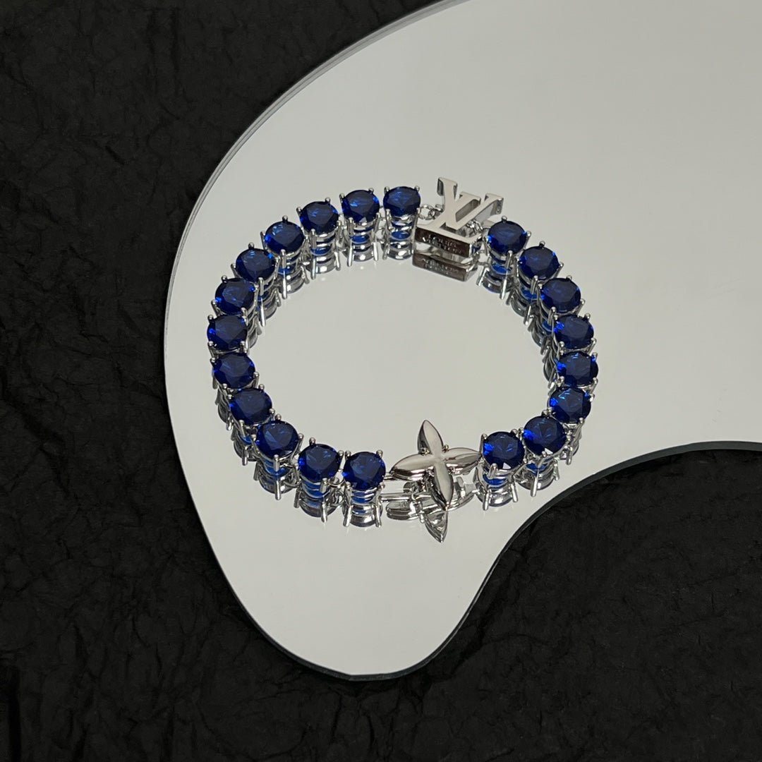 LV Silver-Tone Tennis Chain Crystal Bracelet - Image 4