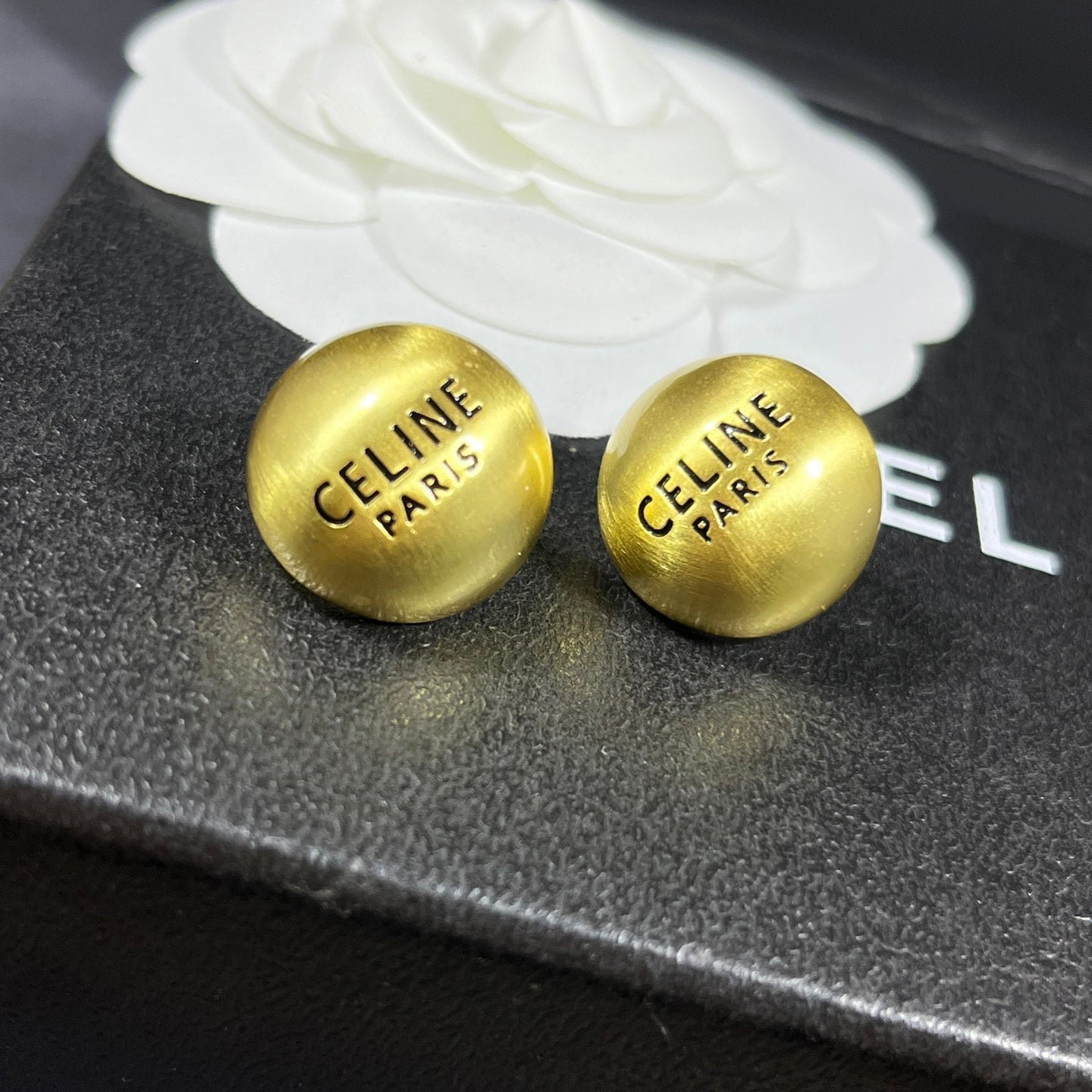 CELINE Gold Ball Stud Earrings