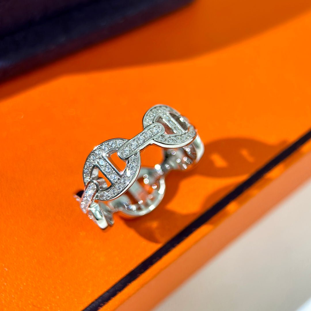 Alternative view of  Hermès Silver Diamond Chaine d'Ancre Ring