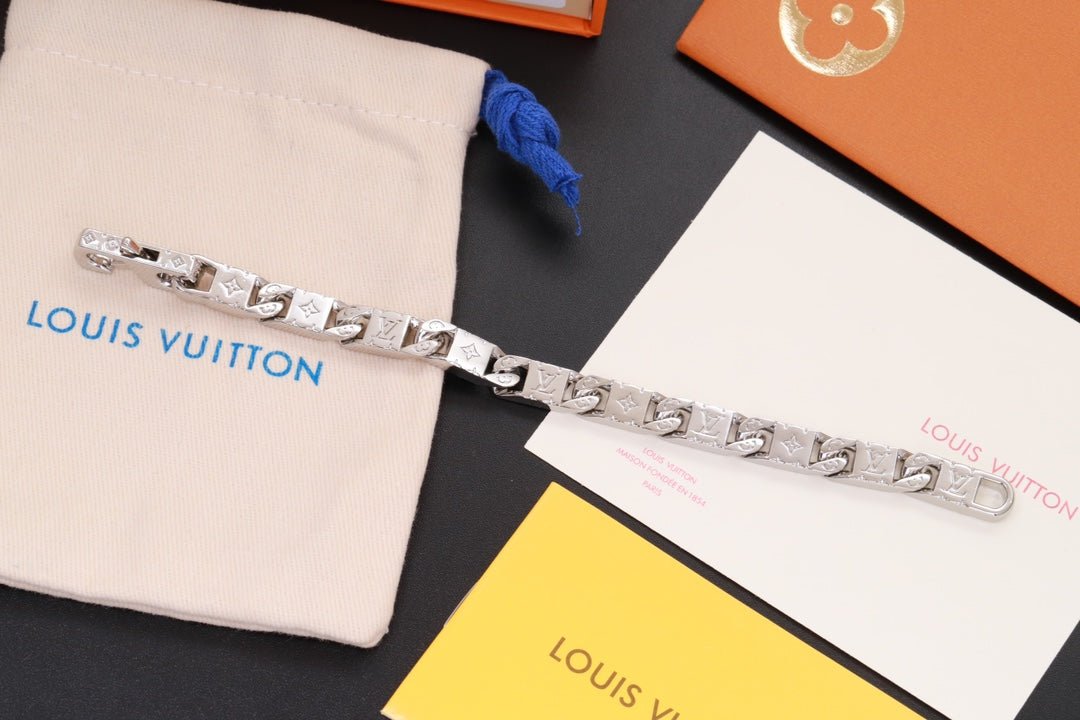 LV Silver Monogram Chain Bracelet - Image 3