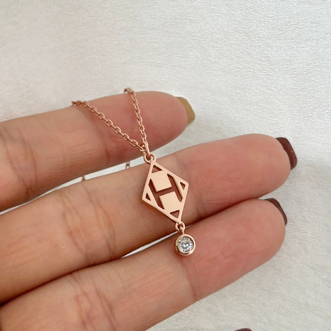 Hermès Diamond Rose Gold Plated H Necklace - Image 12