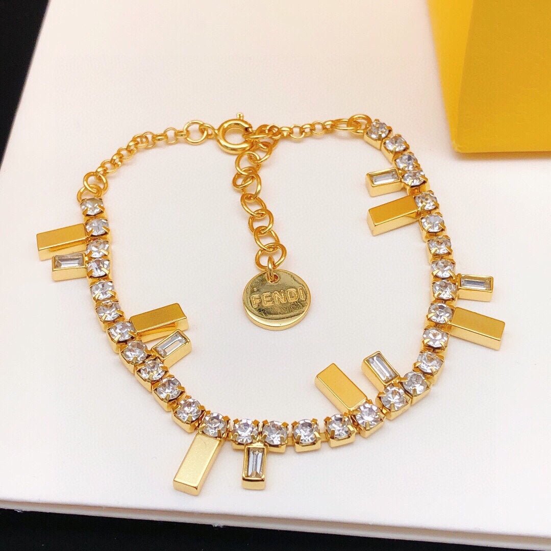 FENDI Diamond Engraved Metal Choker Necklace