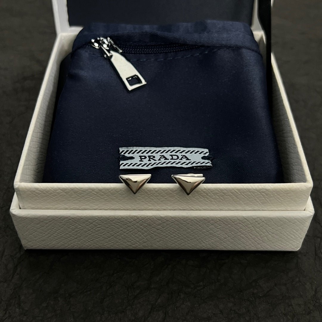 Prada Style Triangle Stud Earrings - Image 6