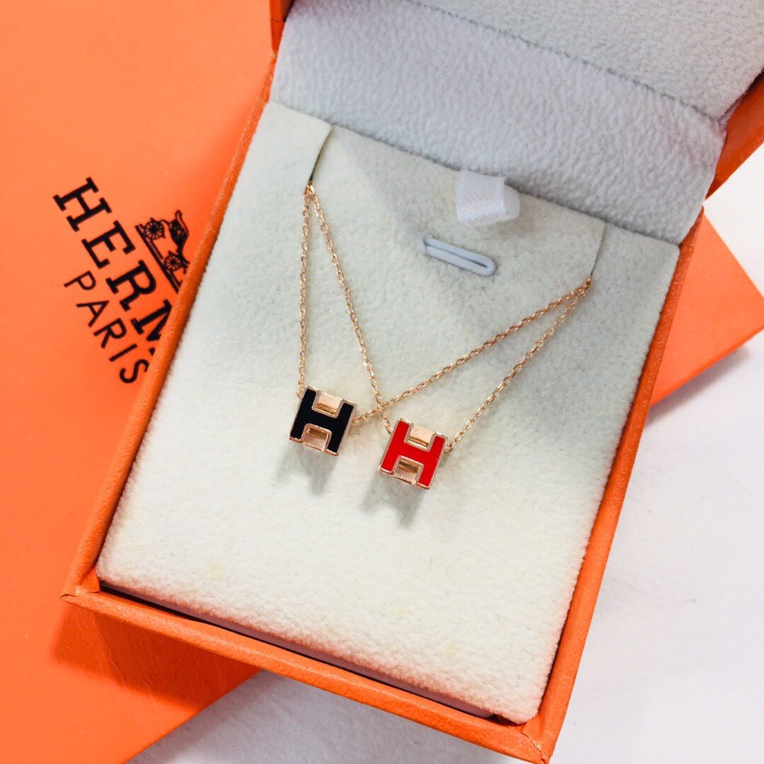 Alternative view of Hermès White Enamel Gold Cube H  Necklace