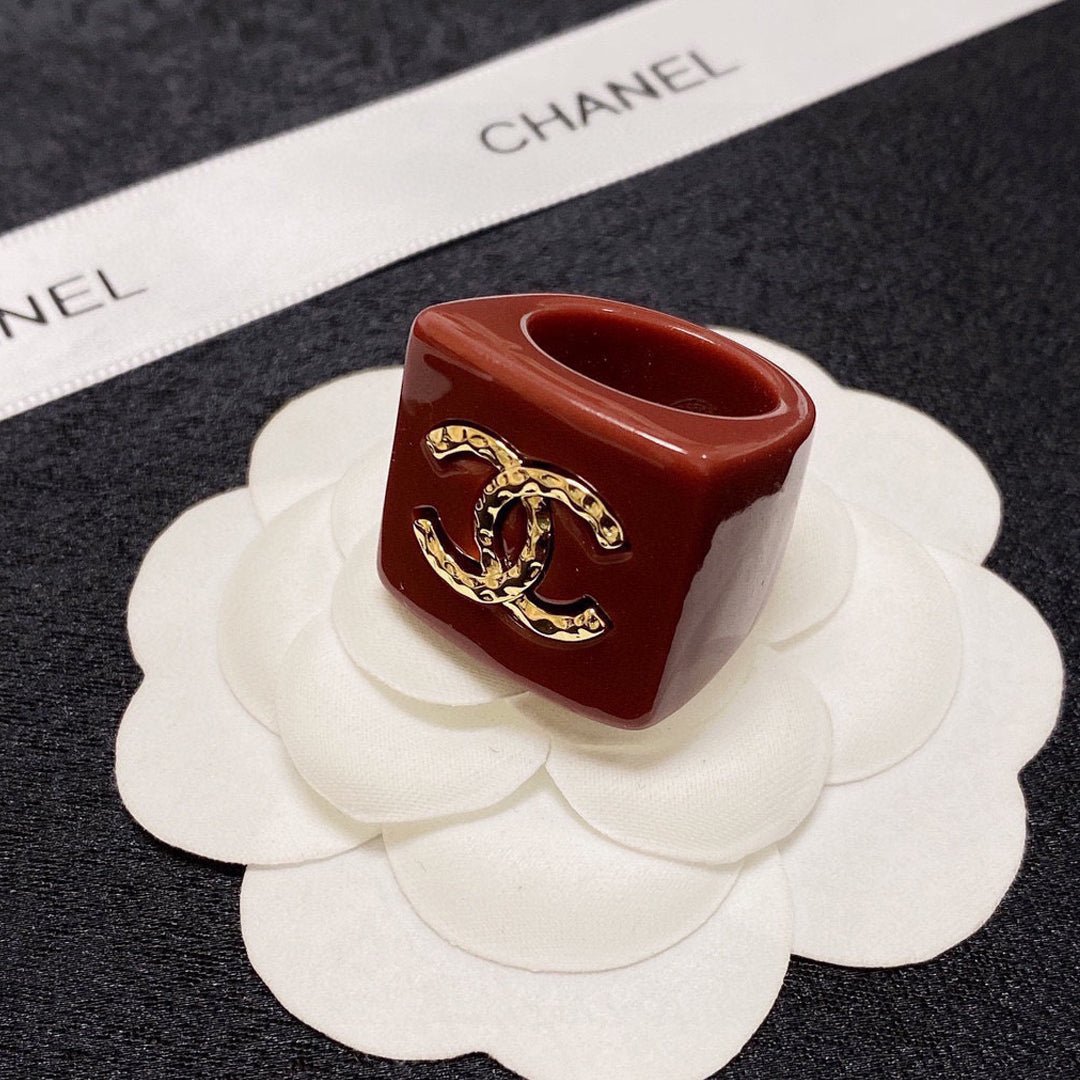 Chanel Red Resin Square CC Ring