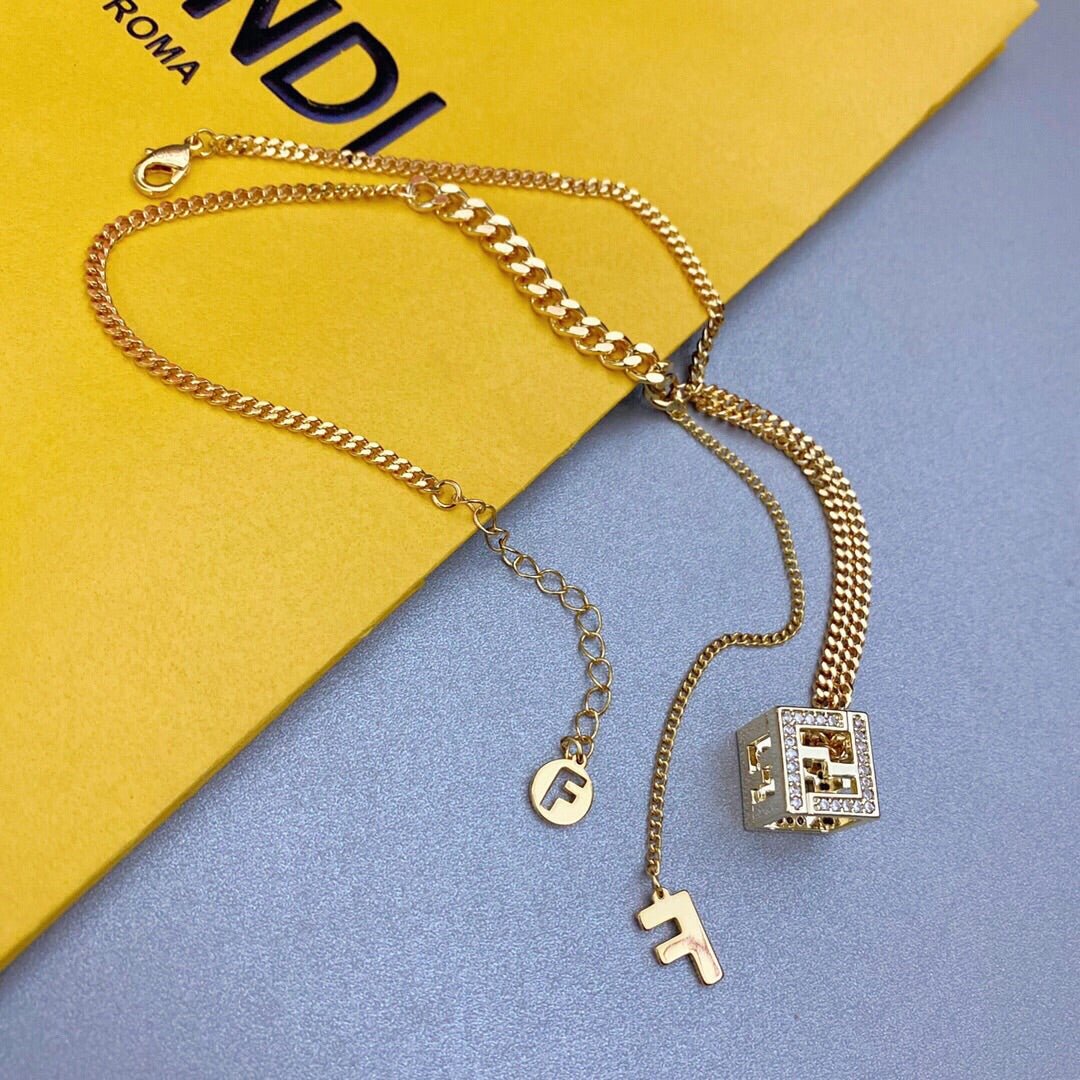 FENDI Double Metal Block Logo Necklace - Image 5