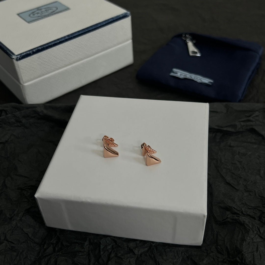 Prada Style Triangle Stud Earrings - Image 8