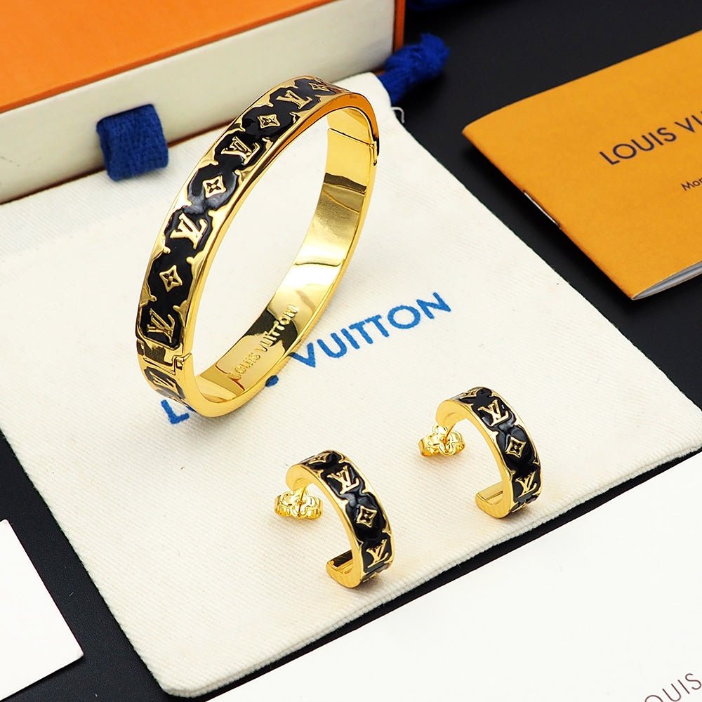 LV Gloss Gold Red Enamel Cuff Bangle - Image 17