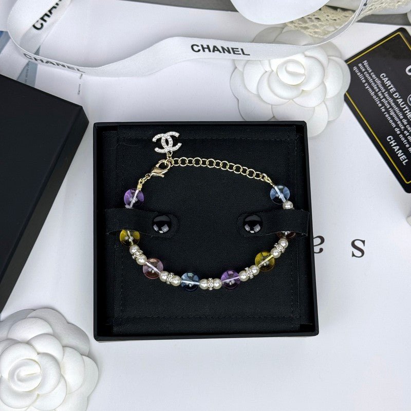 Chanel Pastel Transparent Bead Crystal CC Bracelet - Image 7