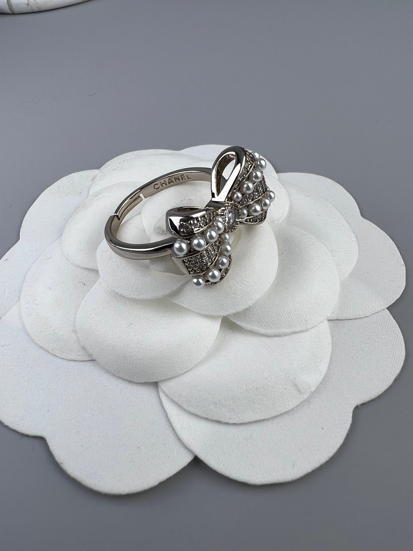 Alternative view of Chanel Silver Pearl Crystal Bow Statement Ring