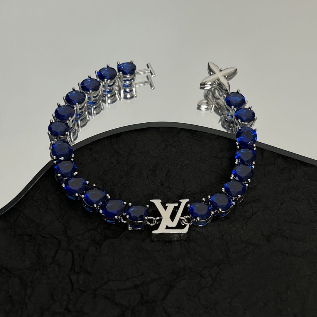 LV Silver-Tone Tennis Chain Crystal Bracelet - Image 5