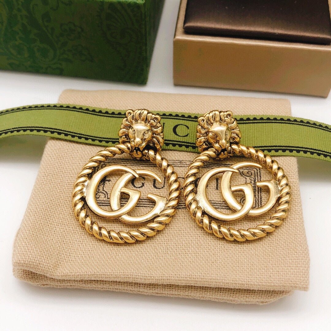 GUCCI Lion Head Twist GG Drop Earrings - Image 5