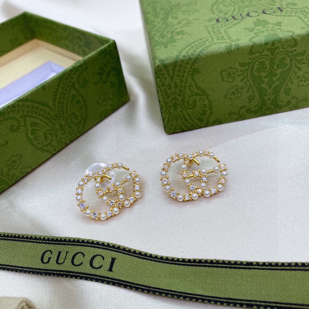 GUCCI Pearl Crystal Double Hoop Earrings - Image 4