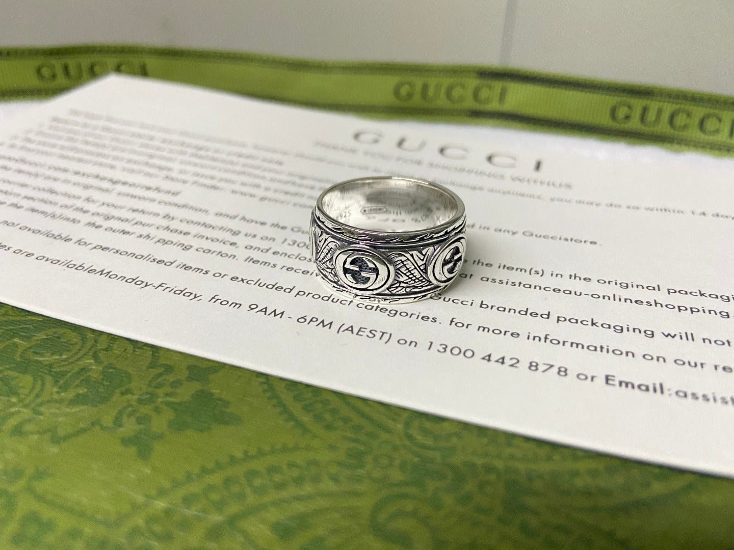 Double Gucci Feline Garden Green Ring - Image 14